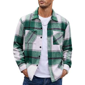 COOFANDY Men's Flannel Shirts Casual Button Down Plaid Shirt Jacket Long Sleeve Fleece Shacket with Pockets (Green)