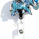 Blue Bling Elephant Badge Reel, Retractable Badge Holder with Belt Clip, ID/Name Badge Clip for Women Nurse