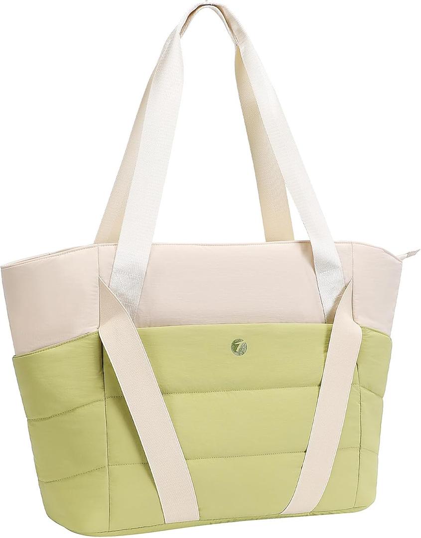 TINYAT Quilted Tote Bag for Women Puffer Duffle Bag with Yoga Mat Strap Zipper Travel Bag Large Yoga Gym Tote for Work, Sport