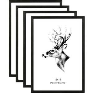 12x18 Frame Black Set of 4, Solid Wood Picture Frame 12 x 18 for Photos, Posters & Art Prints, Horizontal and Vertical Wall Moun (4 pack, Anthracite Black)