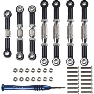 ShareGoo Aluminum Turnbuckle Pull Rod Steering Linkages Arm Tie Rod Ends Servo Link Rod with Screwdriver Compatible with WLtoys 144001 1/14 RC Car Buggy,Black