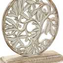 VANIYA CRAFTS Wooden Tree of Life Decor Hand-Carved Solid Wood Sculpture for Home, Living Room, Bedroom, or Office Display (Antique White Finish)