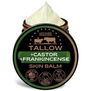 Untamed Organics Handmade Tallow, Castor Oil, and Frankincense Oil Skin Balm - 100% Grass-Fed Tallow for Skin Care - Face & Body Moisturizer for Sensitive Skin, Eczema All-Purpose Balm - 2 FL. oz.