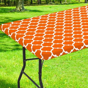 Smiry Rectangle Picnic Table Cover, Waterproof Elastic Fitted Camping Tablecloths for 8 Foot Tables, Wipeable Flannel Backed Vinyl Tablecloth Protector for Indoor, Outdoor (Orange, 30x96 Inches)