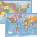 24x36 World and USA Classic Premier 3D Two Wall Map Set (Laminated)