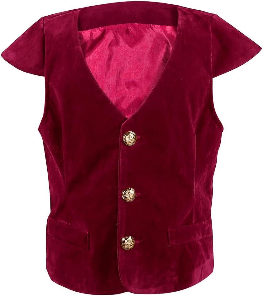 GRAJTCIN Boys Medieval Renaissance Vest Costume Pirate Costume Kids Halloween Gothic Viking Steampunk Waistcoat, Red, Large