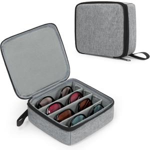 Bukere Travel Sunglasses Organizer Glasses Case, 3 Adjustable Slot for Multiple Eyeglasses, Hard Eyewear Box for Men Women (Grey)