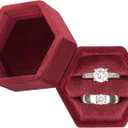 DesignSter Hexagon Velvet Ring Box - Premium Gorgeous Vintage Double Ring Display Holder with Detachable Lid for Proposal, Engagement, Wedding, Ceremony(Deep red) (5* 4.5* 4.5cm)