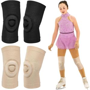 Shappy 2 Pair Figure Ice Skating Knee Pads Gel Dance Knee Pads Cushion and Support Breathable Material for Dancing Skating Women Girl Men (Medium, Beige and Black)