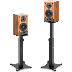 Adjustable Bookshelf Speaker Stands Pair, 20-27.5 Inch All-Metal Heavy Duty Holds 100lbs Universal for Surround Sound with Cable Management