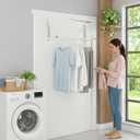 Over The Door Clothes Hanger Rack Foldable Space-Saving Over The Door Hooks for Laundry Drying Bathroom Towels & Home Office(White)