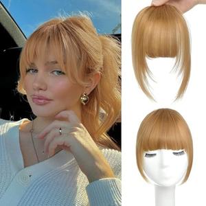 MOCA HAIR Clip in Bangs 100% Real Human Hair Extensions French Blonde27 Fake Bangs Hair Clip on bangs for women Fringe with Temples Hairpieces Faux Bangs for Daily Wear