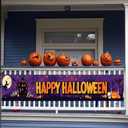 Happy Halloween Banner Halloween Decorations Outdoor Yard Banner Purple Moon Scene Witch Pumpkin Ghost Skull Bat Backdrop 118x20 Inch for Fence Garden Porch Party Wall Decor