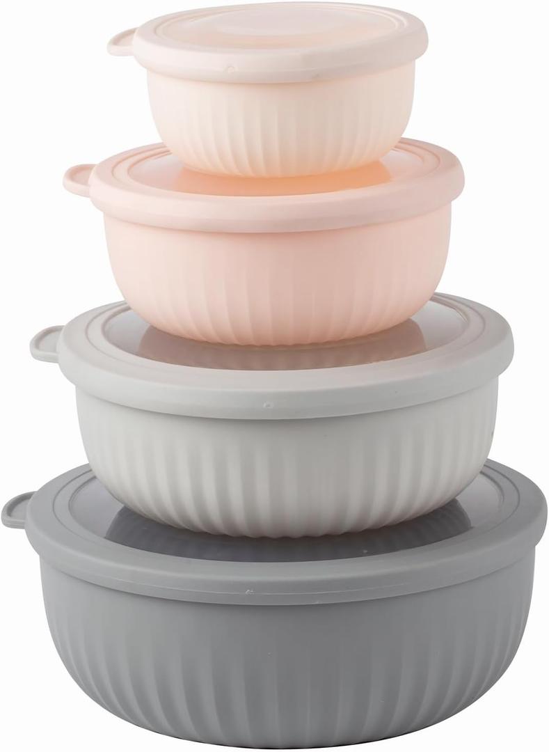 COOK WITH COLOR Prep Bowls with Lids- Wide and Deep Nesting Plastic Small Mixing Bowl Set with Lids, 8 Piece Set - Wide Bowls, Grey/Pink