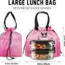 Fashion Lunch Bag for Women Pink Floral Reusable Drawstring Insulated Lunch Bag, Leakproof Stain-Resistant Large Capacity Tote Bags Grocery Shopping Bags for Work Picnic Travel