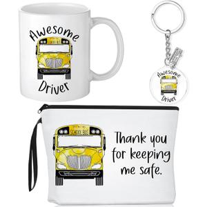 Yungyan 3 Pcs End of Year School Bus Driver Appreciation Gifts for Men Women Cosmetic Bag 11 oz Coffee Mug Keychain Funny Bus Driver Thank You Gifts for Birthday Graduation Gift