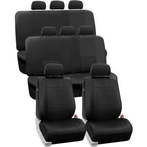 FH GRO Car Seat Covers PU Leather 3 Row 8 Seater Car Seat Covers, Airbag Compatible and Split Bench - Fit Most Car, Truck, SUV, & Van Solid Black