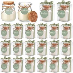 MTLEE 20 Sets Wedding Candle for Guests Sage Green Thank You Candles Gift Bulk Glass Jars Scented Soy Wax with Clear Gift Box for Sage Green Bridal Shower Housewarming Party Favors