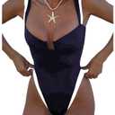 WDIRARA Women's Contrast Trim One Piece Swimsuit Spaghetti Strap High Cut Swimwear Deep Blue X-Large (Blue, XL)