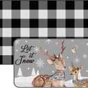 Dunzy 2 Pcs Christmas Welcome Mat Outdoor Reindeer Doormat 17x30 & Black White Plaid Entrance Rug 28x43 Non Slip Floor Mat Layered for Indoor Outside Xmas Elk Home Front Door Porch Entryway Decor (Let It Snow)