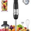 Immersion Blender Handheld 1000W 5 in 1 Corded Stick Hand Blender Kitchen with 12 Speed, BPA-Free, Mixing Beaker, Chopper, Whisk, Milk Frother, Perfect Emulsifier for Soup, Baby Food, Sauce, Puree (Black)
