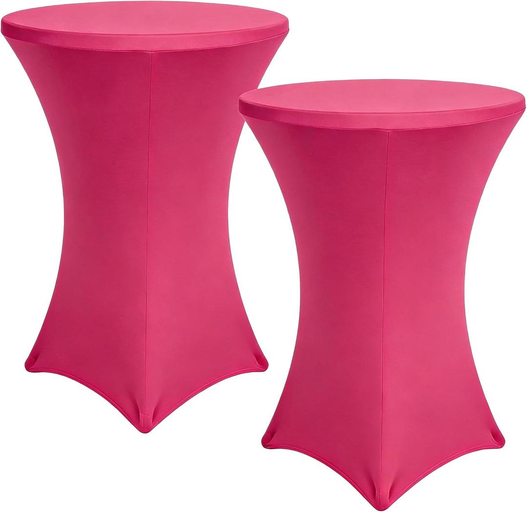Cocktail Table Cover, 2 Pack Spandex Fitted Cocktail Tablecloths, Stretch Round High Top Table Cloths for Bar Wedding Party Banquet, Magenta, 30"-32" Diameter x 40"-43" Height