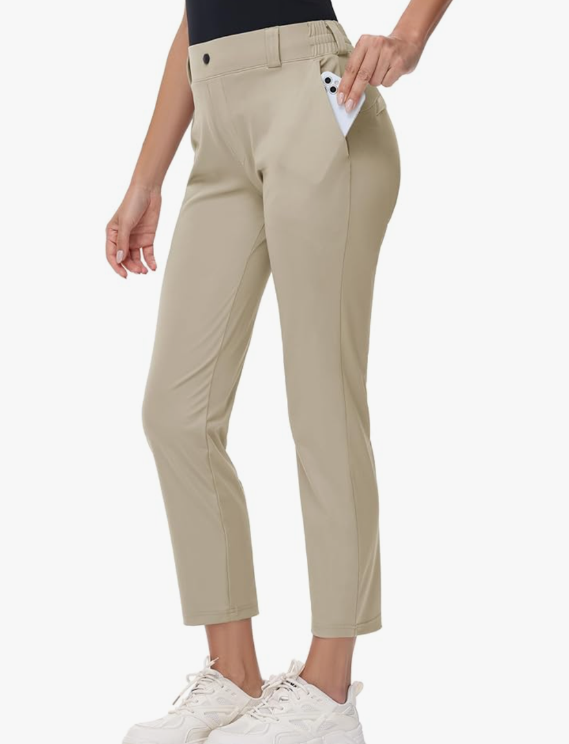 Women's Stretch Golf Pant - 7/8 Ankle Work Travel Teacher Casual Business Sweatpants with Belt Loops Zip Pockets UPF50, Size L
