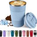 SPLMIFA Vacuum-Insulated Stainless Steel Travel Coffee Mug, Leak-Proof Reusable Coffee Cup with Lid - Keep Hot & Cold Drinks for Hours, Durable Insulated Tumbler for Men & Women(3rd-Light Blue, 12OZ)