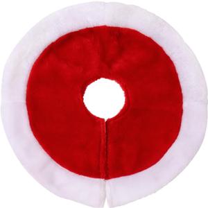 Small Christmas Tree Skirt, 11inch Red Plush Tree Skirt for Mini Christmas Tree Above The Fireplace, Table Candlestick Decorations, New Year Holiday Ornaments