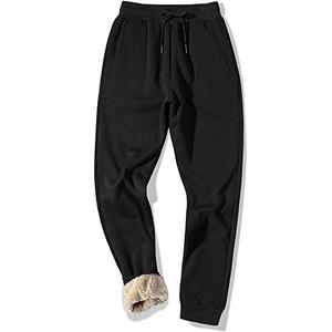 MACHLAB Men's Thermal Fleece Jogger Pants Sherpa Lined Sweatpants Winter Warm Thick Track Pants Black#1809 L