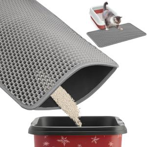 Powools 27" x 19" Cat Litter Mat - Ultra-Large Litter Box Mat with Double Layers, Urine-Proof and Non-Slip Litter Trapping Mat, Easy to Clean Kitty Litter Mats for Floor, Scatter Control, Grey