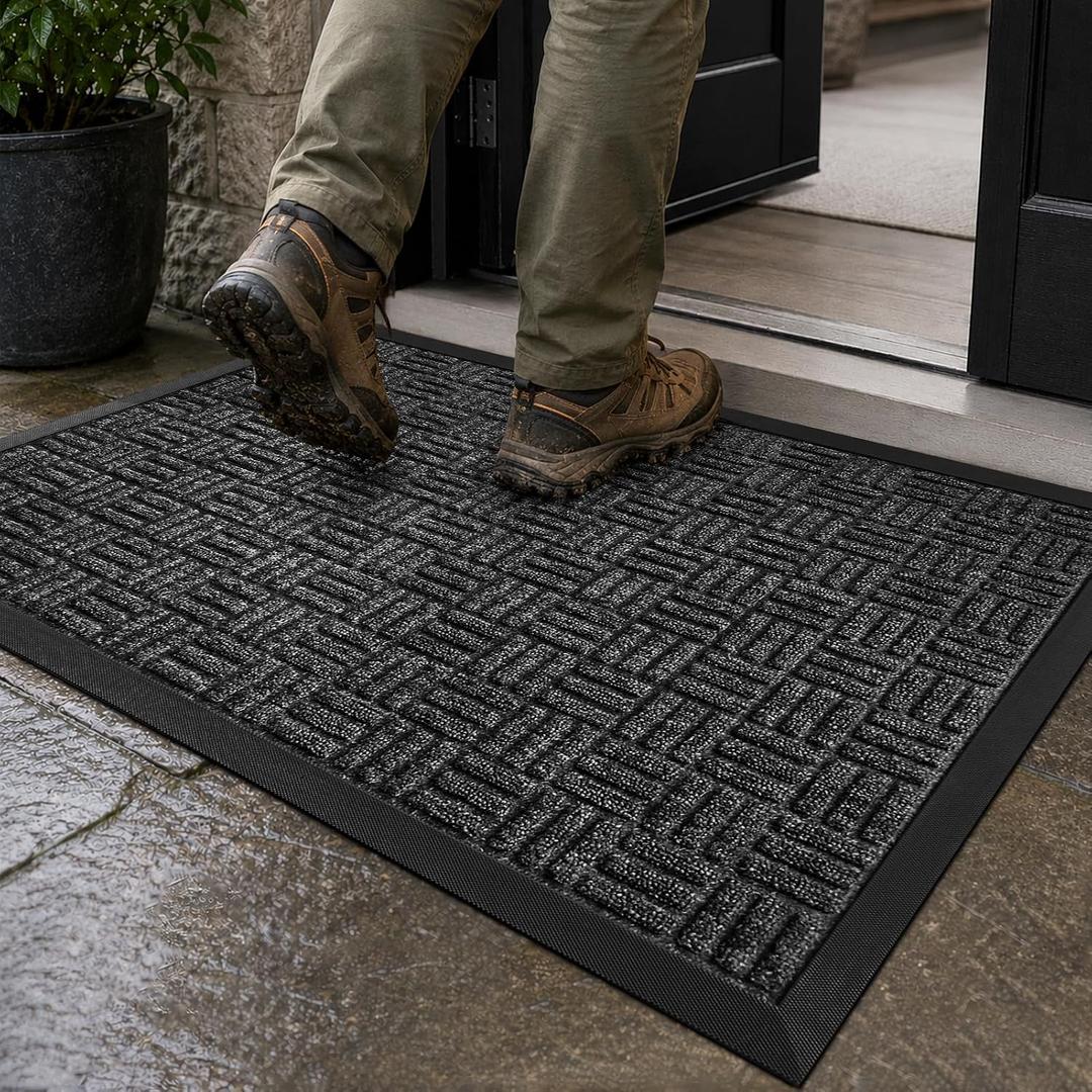 Front Door Mat Outdoor Entrance, 61.5" x 36" Heavy Duty Commercial Industria Dirt Trapper Waterproof Non-Slip Entryway Carpet,Weather Utility Rug, for Business Shop Patio Office Garage - Gray