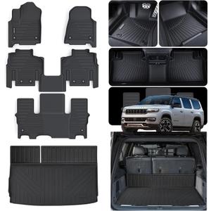 Floor Mats for 2022-2024 2025 Jeep Wagoneer (Not Fit for L or 8 Set) with Trunk Mat,TPE All Weather Protection 3 Rows Car Floor Liners with Cargo Liners,Black
