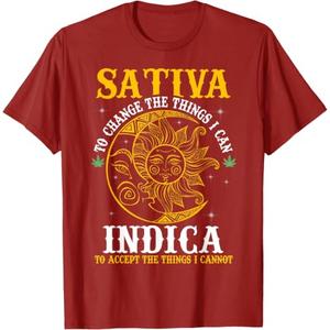 Cannabis Weed Fun - Sativa to Change The Things I Can Indica T-Shirt (Red, M)