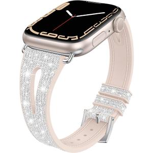 Goton Bling Silicone Band for Apple Watch  44/45/46/49/42mm(Series 3 2 1), Soft & Breathable Glitter Strap for Women, Stylish, Adjustable, Comfortable Fit, Sparkle (Silver)