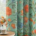 JOOJA Green Floral Linen Curtains, Boho Whimsical Bird Print Curtains for Bedroom Window Colorful Patterned Sheer Curtains for Living Room Kitchen 2 Panels 63 Inches Long