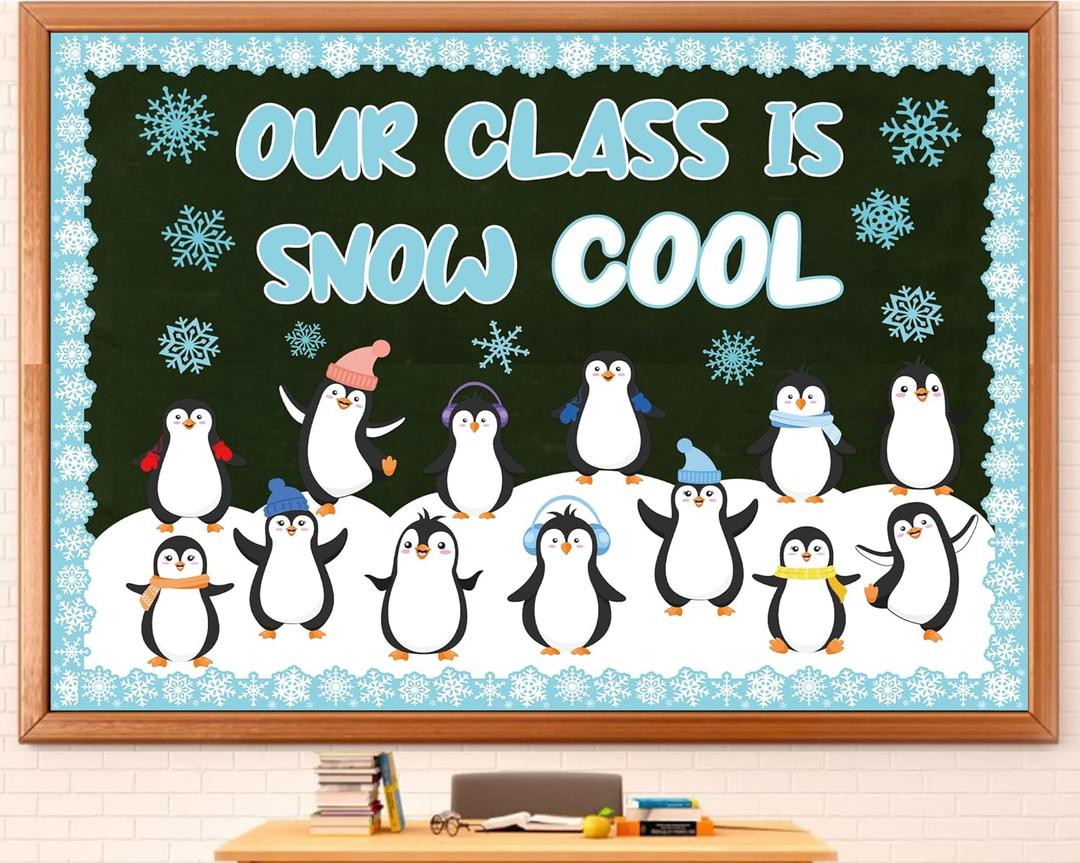 Winter Bulletin Board Decoration Set Winter Holiday Classroom Decorations Penguin Paper Cutouts Blackboard Border Christmas Bulletin Board for Xmas Holiday School Wall Door Decoration