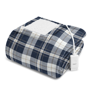 Sunbeam Oversized Microplush & Sherpa Heated Throw - Concord Blue Plaid