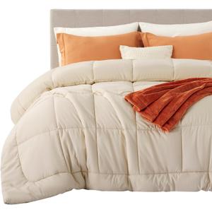 Bedsure Comforter Duvet Insert - Quilted Comforters King Size, All Season Duvet, GentleSoft Down Alternative Bedding, with 8 Tabs, Gifts for Women/Men, Beige, King 90 x 102 Inches