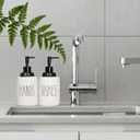 Modern Farmhouse Ceramic Dishes and Hands Soap Dispenser Set for Kitchen | Stainless Steel Pumps | 14oz, White Bottles | Kitchen Dcor for Counter