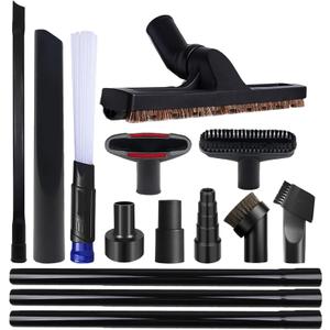 14 PCS Universal Vacuum Attachments & Brushes Kit for Shop Vac Accessories & Household Cleaning, Includes 2 1/2" to 1 1/4" and 1 7/8" to 1" Vacuum Hose Adapter,Crevice Tool & 3 Vacuum Extension Wands