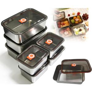 7 Pack 304 Stainless Steel Food Containers with Leakproof Lids, Reusable Metal Storage Containers, Oven/Dishwasher/Freezer Safe