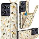 Petitian for Moto G Power 2025 Case with Wallet - Women Girls Cute Girly Aesthetic Unique Design Leather Credit Card Holder Cardholder Stand Wristband for Motorola G Power 2025, Flower