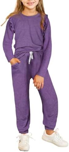 DOKOTOO KIDS Tween Girls Fashion 2 Piece Outfit Ruffle Long Sleeve T Shirt and Casual Stretch Drawstring Pants Set 12-13 