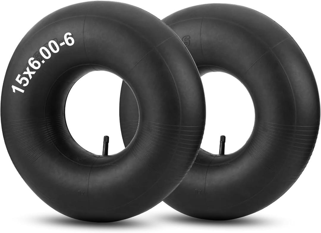 15x6.00-6" Inner Tubes, 2 Pack Heavy Duty 15x6-6 Replacement Tire Inner Tube with TR-13 Straight Valve Stem for Lawn Mower, Ride-on Mower, Yard Trailer, Tractor, ATVs, Go Karts, Golf Carts, etc