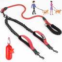 Lukovee Double Dog Leash, No Tangle 360° Swivel Heavy Duty Reflective Lead with Padded Handle Dual Dog Splitter, Comfortable Shock Absorbing Walking Training for Small Medium Large Dogs(Red,L)