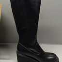 AMINUGAL Womens Elastic Knee High Platform Chunky Block High Heel Sock Boots Zipper Round Toe Fashion Motorcycle Combat Punk Boots For Women Size 5.5