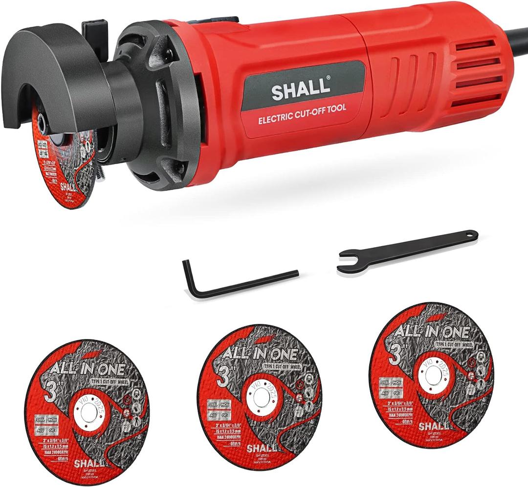 SHALL 3 Inch High-Speed Cut Off Tool, 3.5 Amp Metal Cutter Tool with 3Pcs Multifunctional Cutoff Wheels, 24000RPM Electricl Metal Cutting Tools for Steel, Inox, PVC, Aluminum