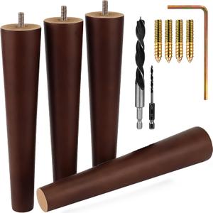 Airy Abode Premium Walnut Wood Furniture Legs (Full Install Kit) - Pick Your Size and Color (10 Inches, Brown)