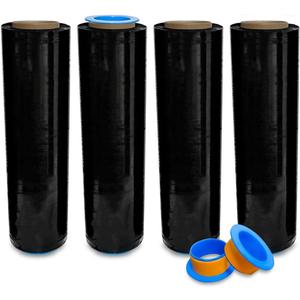 4 Rolls x 18 Inch x 1500 FT x 80 Gauge [Upgraded] Black Premium Stretch Wrap, Heavy Duty Shrink Film for Shipping, Moving, Sealing - Stronger & Thicker, Durable